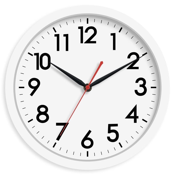 Reloj de pared AKCISOT, silencioso, no hace tictac, 25 cm, con batería blanca