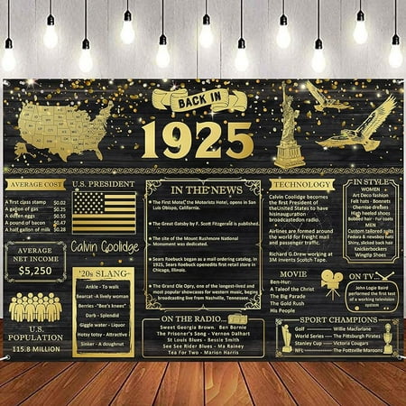 7x5Ft Back in 1925 Banner Backdrop Large Size 100th Birthday Backdrop Poster Vintage 1925 Party Background Decor Supplies Happy Birthday Sign