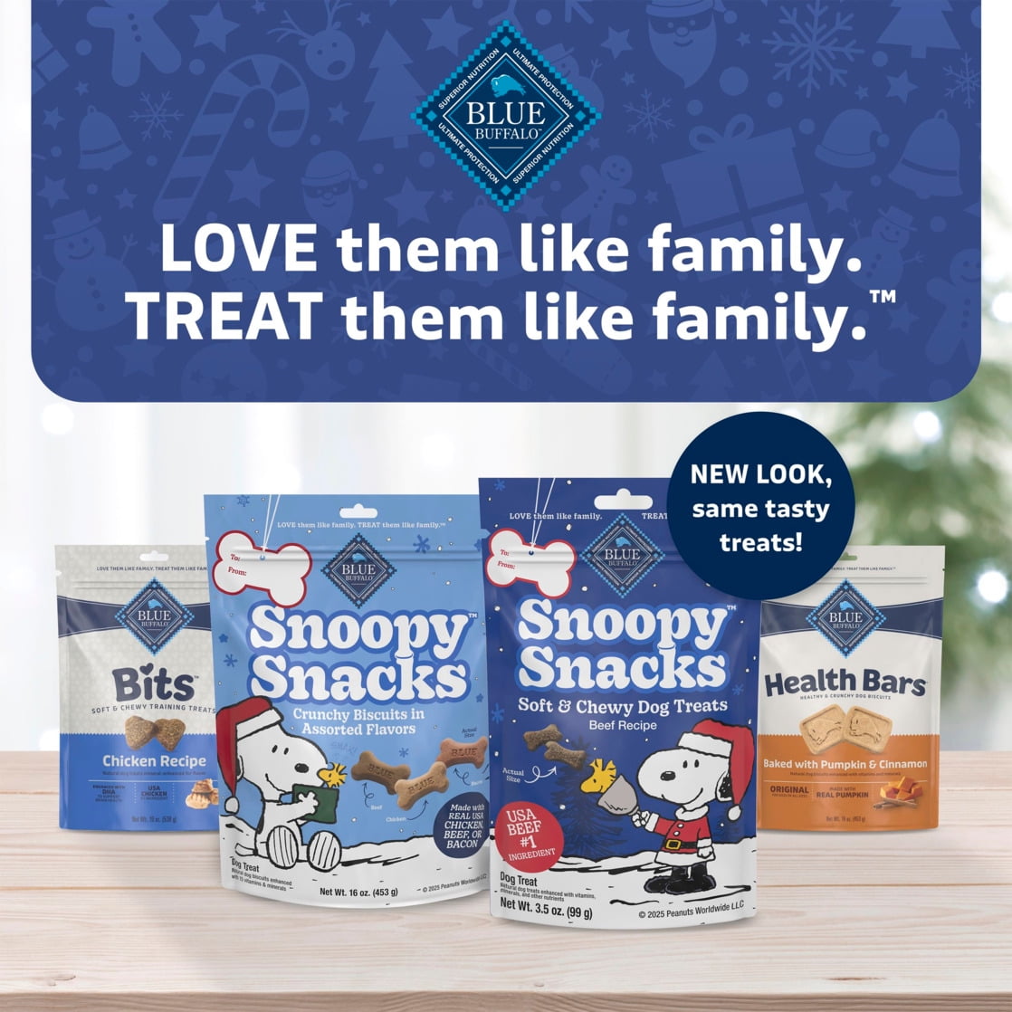 (4 pack) Blue Buffalo Snoopy Snacks Crunchy Dog Treats, Assorted Flavors, Small, 16oz. Bag