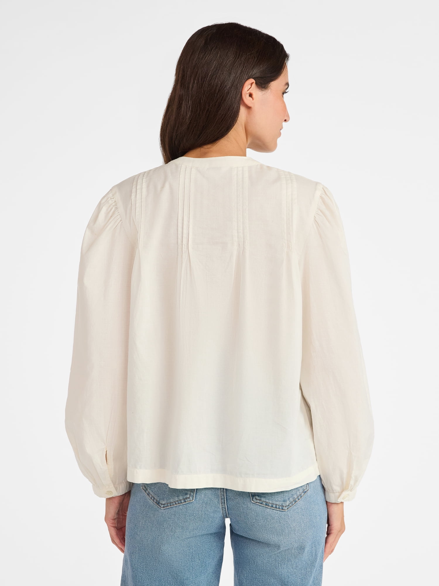 Time and Tru Women's Pintuck Blouse with Long Sleeves, Sizes XS-XXXL