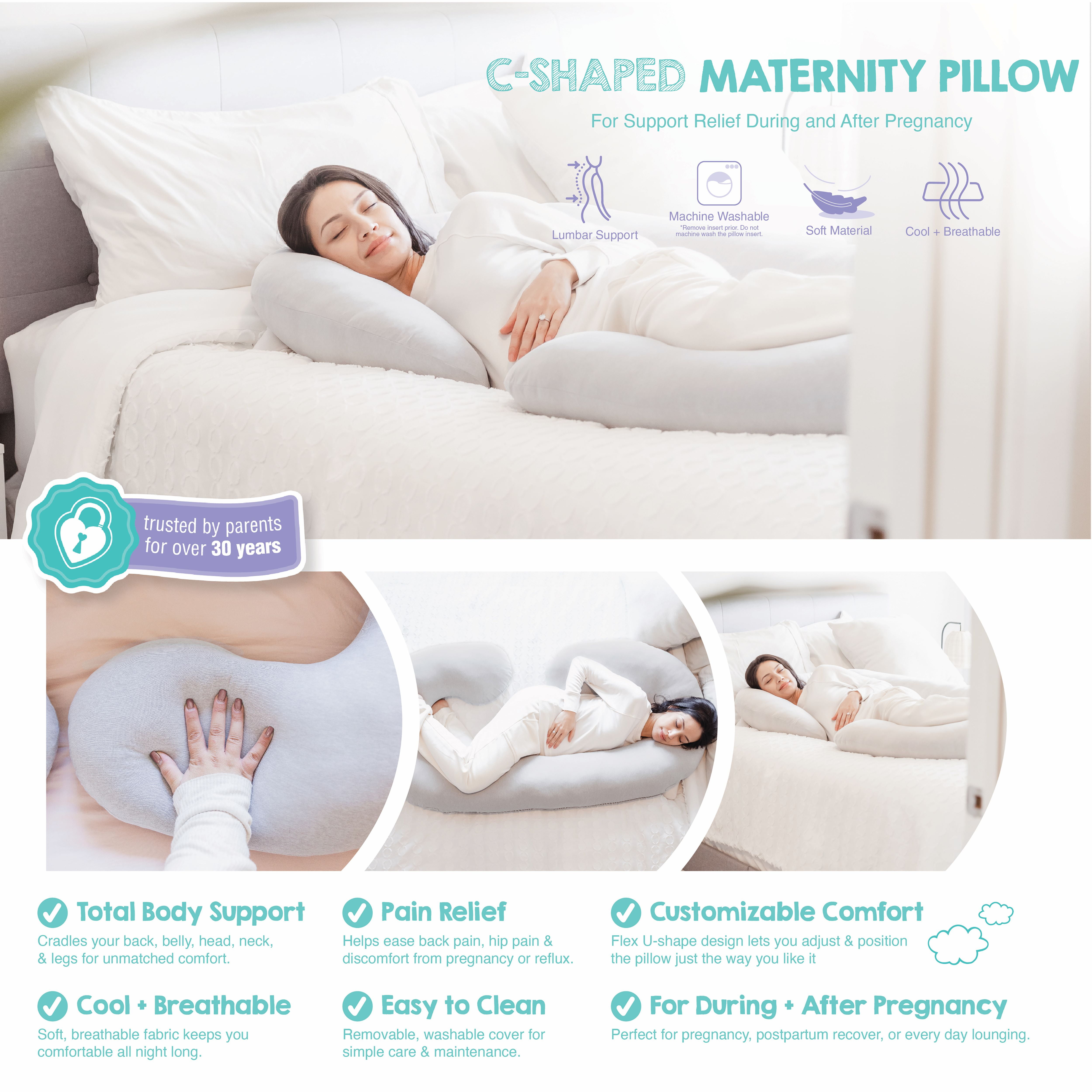 Regalo Premium Ultra Soft C Shaped Full Body Maternity Pillow with Removable Cover, 55 inch, Gray