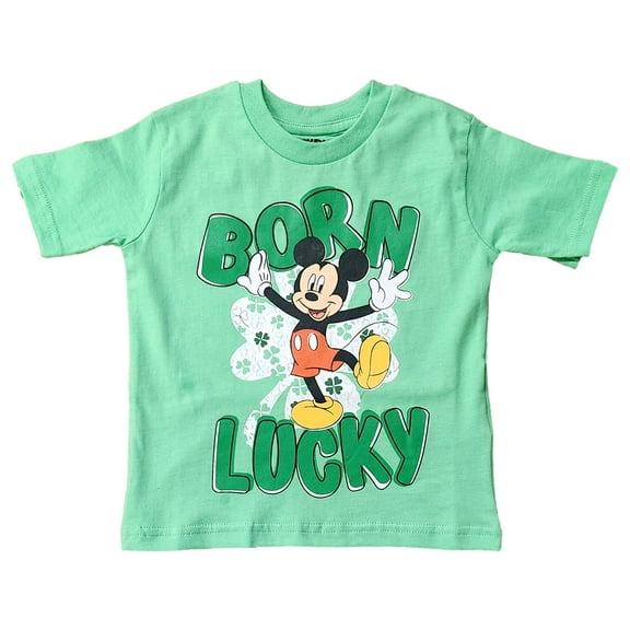 Toddler Boys Mickey Mouse Green Born Lucky St. Patrick's Day T-Shirt Tee 2T