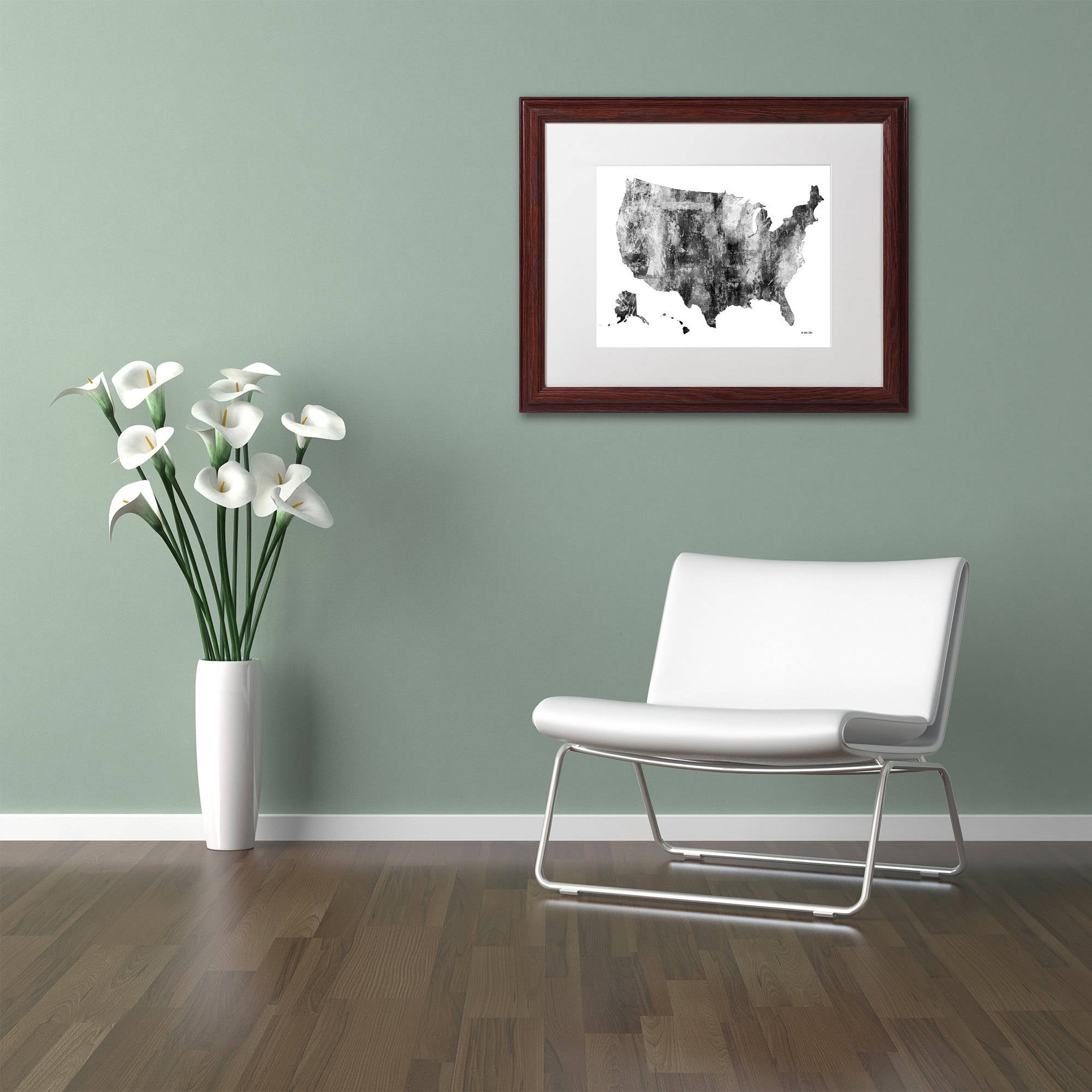 Trademark Fine Art "USA Map BG-1" Canvas Art by Marlene Watson, White Matte, Wood Frame