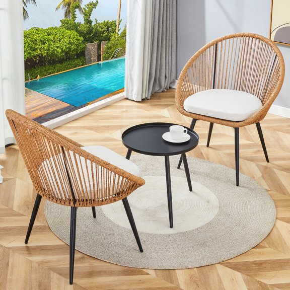 Modern 3-Piece Outdoor Patio Set - 17.7" Weather-Resistant Coffee Table & 2 Rotating Wicker Chairs (All-in-One Package)