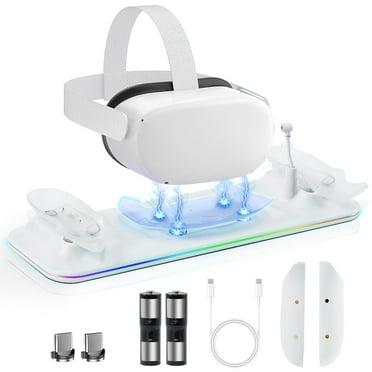 Meta Quest 3 Charging Dock, Fast Charging Magnetic Stand for VR Oculus Quest 3, with LED Light, with 2 Rechargeable 1200mAh Batteries, White