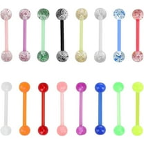 Tongue Bars Colorful Tongue Rings Stud Acrylic Glitter Body Piercing Flexible Tongue Barbells Plastic Small Nipple Piercing Bars Multi-Color Tongue Bars Jewellery for Women Men (16 Pcs)