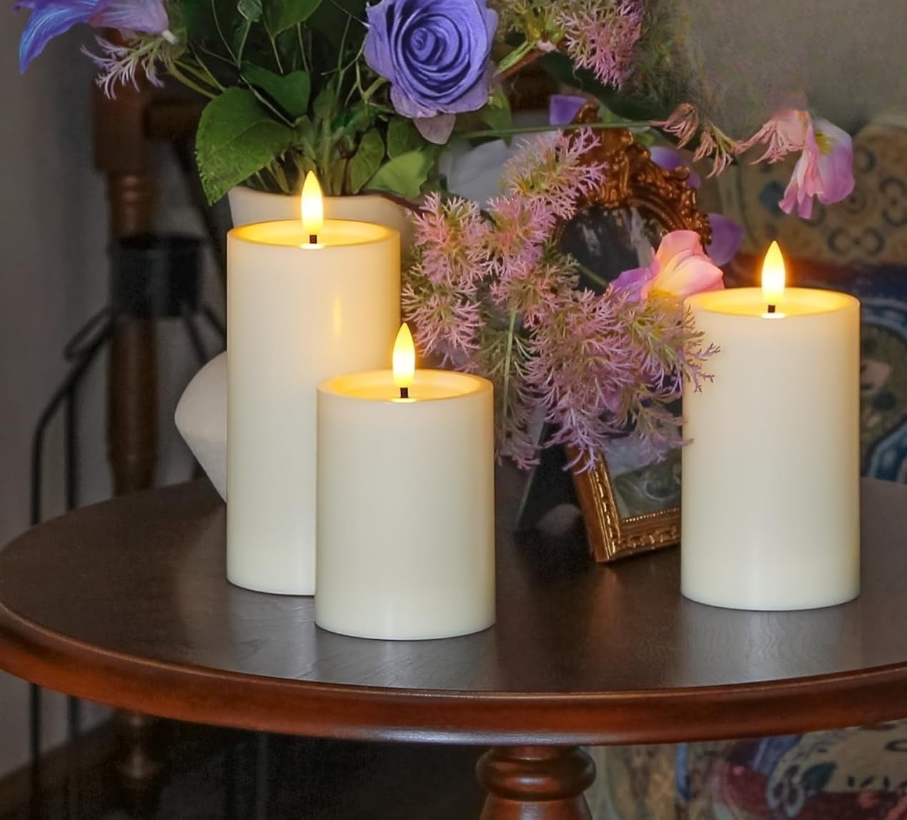 3pcs Flameless Waterproof Candles with Handy Remote Control, Cycle Timer Battery Operated Candle LED Flickering Pillar Plastic Long Lasting