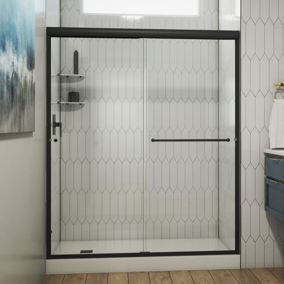Alliance Pro 56-60 in. W x 76 3/8 in. H Semi-Frameless Bypass Sliding Shower Door in Matte Black and Clear Glass