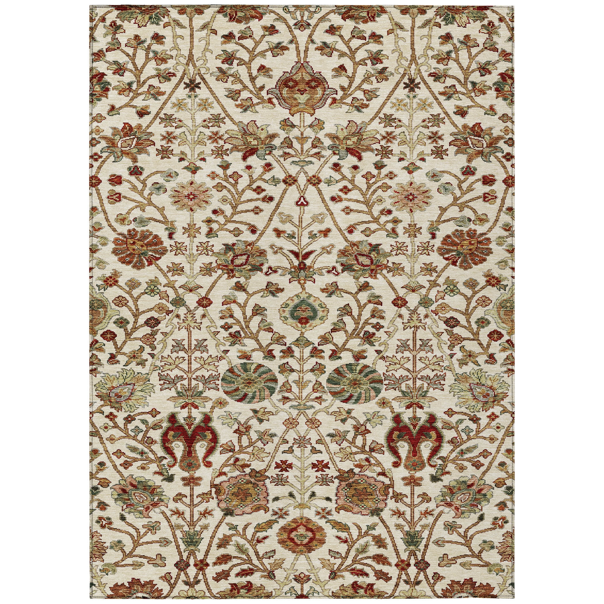 Addison Rugs Chantille Indoor/Outdoor Transitional Floral Ivory Washable Rectangle Rug, 9' x 12'
