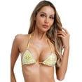thumbnail image 1 of Aislor Women's Sparkly Bikini Top Halter Shiny Triangle Bralette Rave Tops Self-tie Swimsuit Bra Gold L, 1 of 5