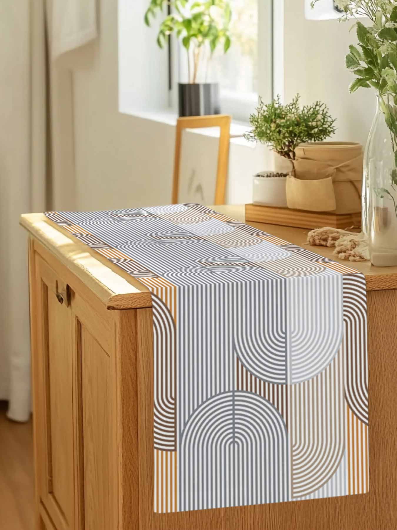 Grey Stripes Abstract Geometric Table Runner 90 Inches Long, Gradient Lines Seamless Table Runners Tabletop Scarf Kitchen Dining Tables Decoration for Home Party Indoor Outdoor