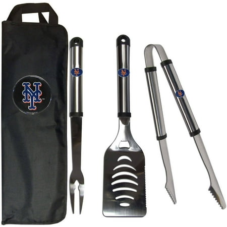 MLB 3-Piece BBQ Set with Canvas Case, New York Mets