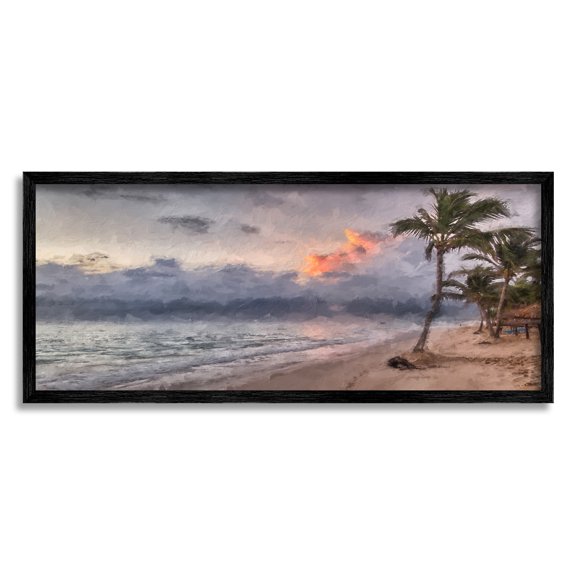 Stupell Tropical Sunset Palm Trees Coast Landscape Painting Black Framed Art Print Wall Art