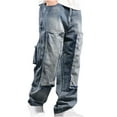 thumbnail image 2 of snilers Big and Tall Mens Jeans Cargo Mid Waist Straight Leg Denim Pants Loose Fitted Hip Hop Casual Jeans with Multi Pockets, 2 of 8