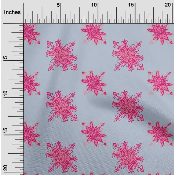 oneOone Cotton Cambric Fabric Floral Block Printed Fabric 1 Yard 56 Inch Wide