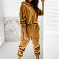 thumbnail image 2 of ZQGJB Women's Velour Tracksuits Set Trendy Solid Color Long Sleeve Casual Drawstring Hooded Pullover Sweatshirts and Sweatpants 2 Piece Joggers Sports Outfits Brown XL, 2 of 9