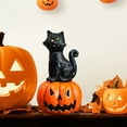 thumbnail image 5 of Halloween Black Cat Sitting on Pumpkin Lit Figurine, Sturdy Resin Hand Painted Crafted Collectible Halloween Figurines with Lights Home Decor Statue, 1.96x1.77x3.14", 5 of 8