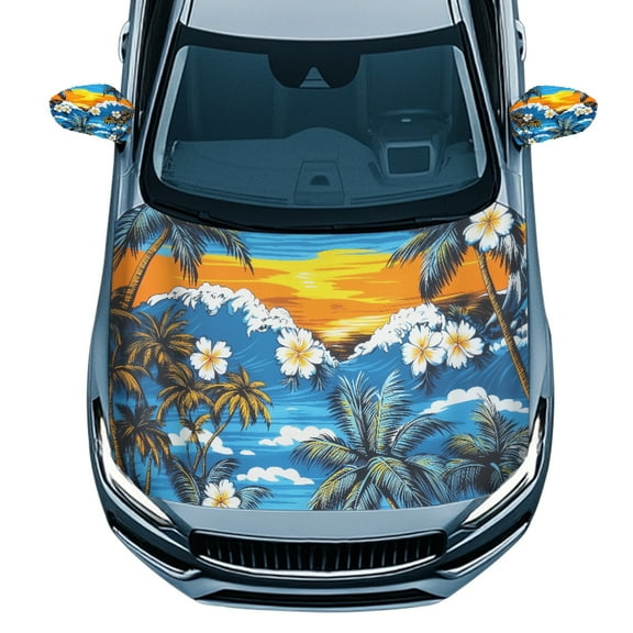 Yuyamidu Coconut Tree Car Front Hood Cover Protector Hibiscus Auto Rearview Protection Cover Stretchy Vehicle Hood Covers 3 Pack Exterior Car Rear View Mirror Accessories