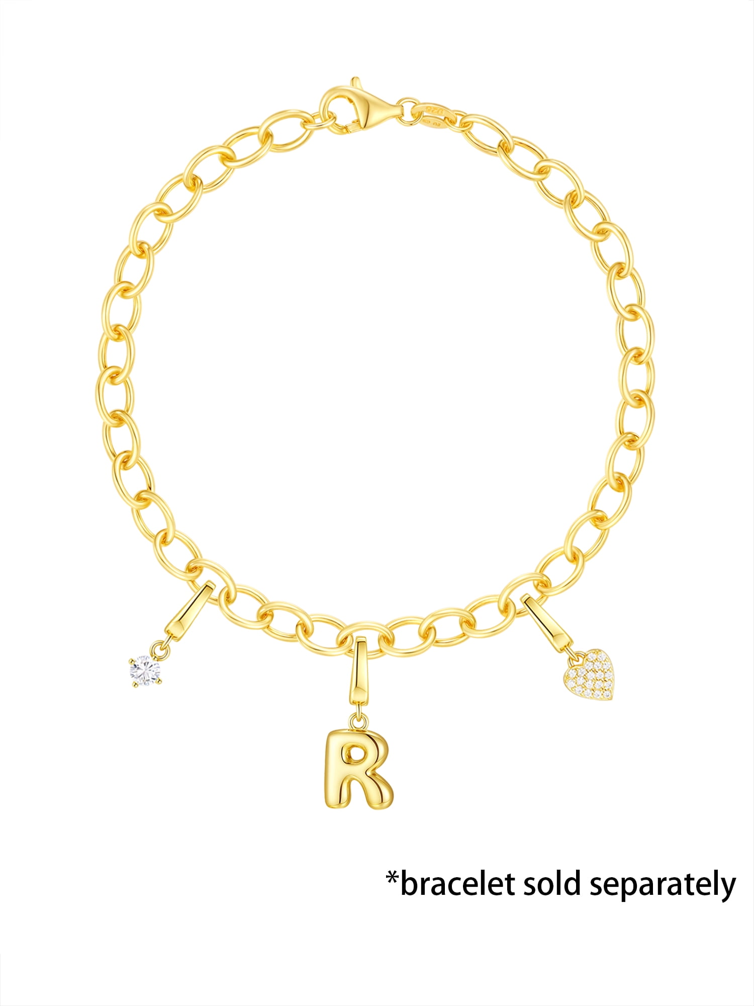 Brilliance Fine Jewelry Simulated Diamond Initial R Charm Set in 14KT Gold Plated Sterling Silver