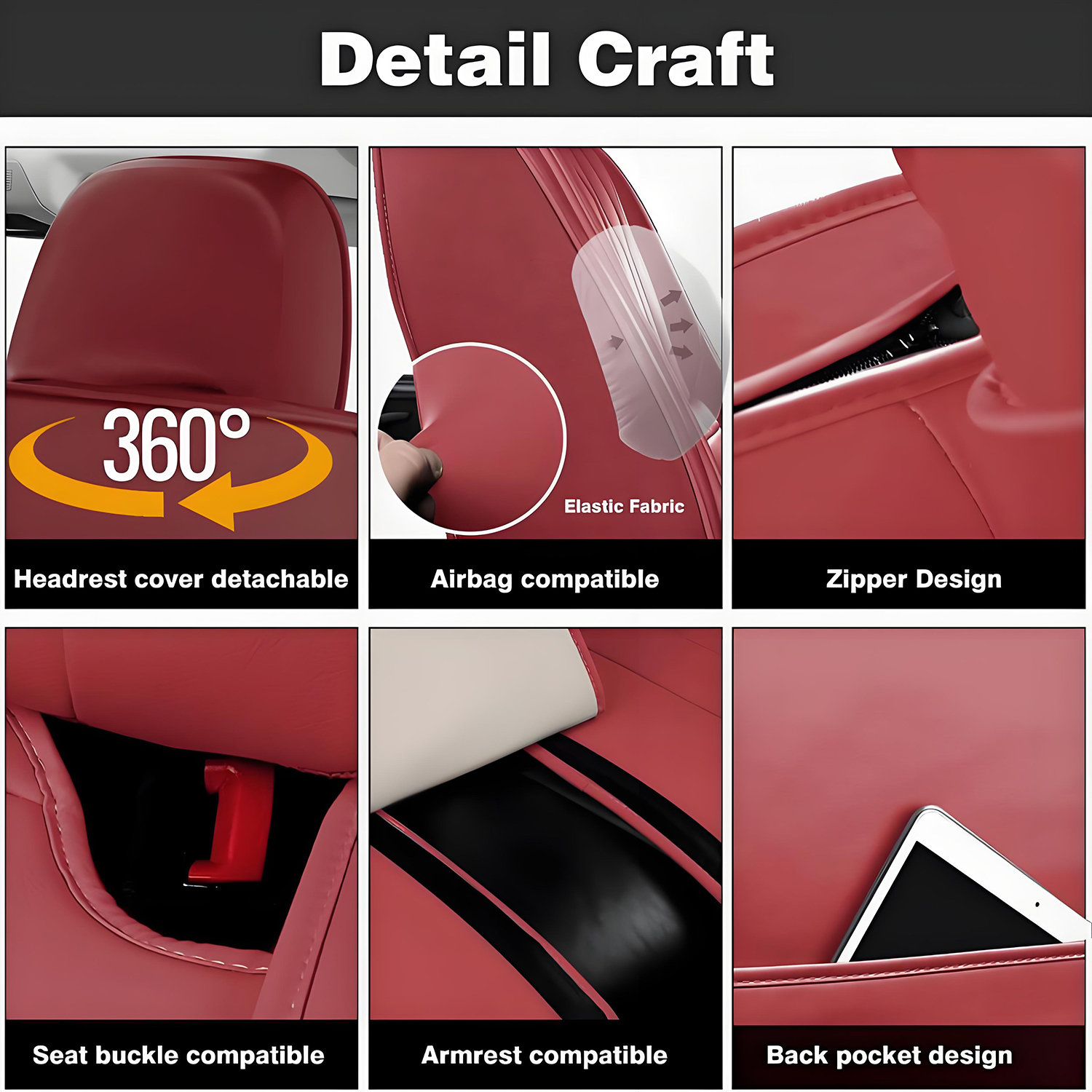 BaiCH Car Seat Covers, Breathable and Waterproof Faux Leather Automotive Seat Covers for Cars SUV Truck Sedan,Universal Anti-Slip Driver Seat Cover with Backrest (Full Seat,Red)