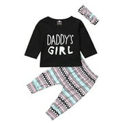 Newborn Baby Girl Clothes Daddy's Girl Print Sweater Top Wave Striped Pant Outfit with Headband