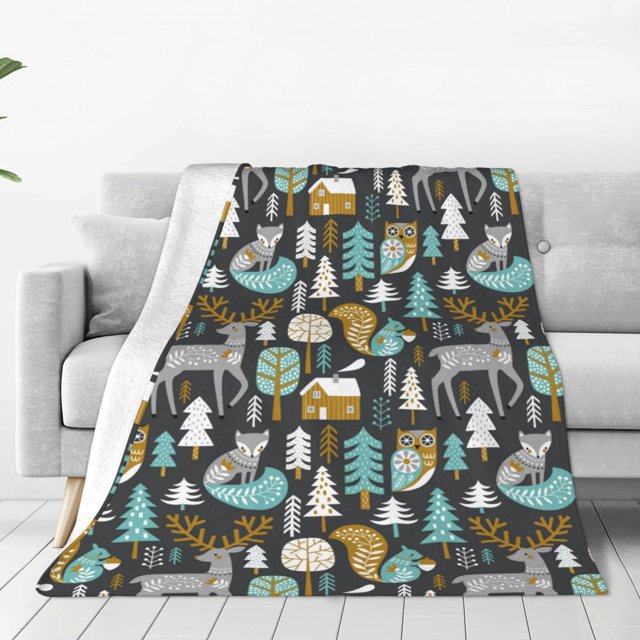 Balery Moose Squirrel owls tree Manta de Felpa Suave y Acogedora – Cobija de Franela Aterciopelada para Cama, Lavable y Cálida para Sofá, Mascotas, Transpirable-50"x40"