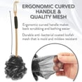 thumbnail image 3 of Premium 3-Piece Bamboo Charcoal Fiber Infused Bath Set: Long Handled Shower Sponge, Bath & Shower Luffa Pouf, & Hanging Hook - Exfoliation, Cleansing, and Storage by MZA Body Store, 3 of 5