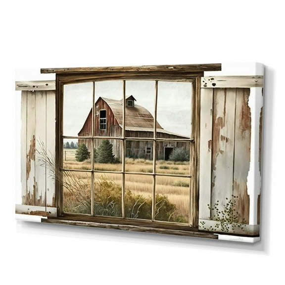 Designart Window View To Farm II Canvas Wall Art