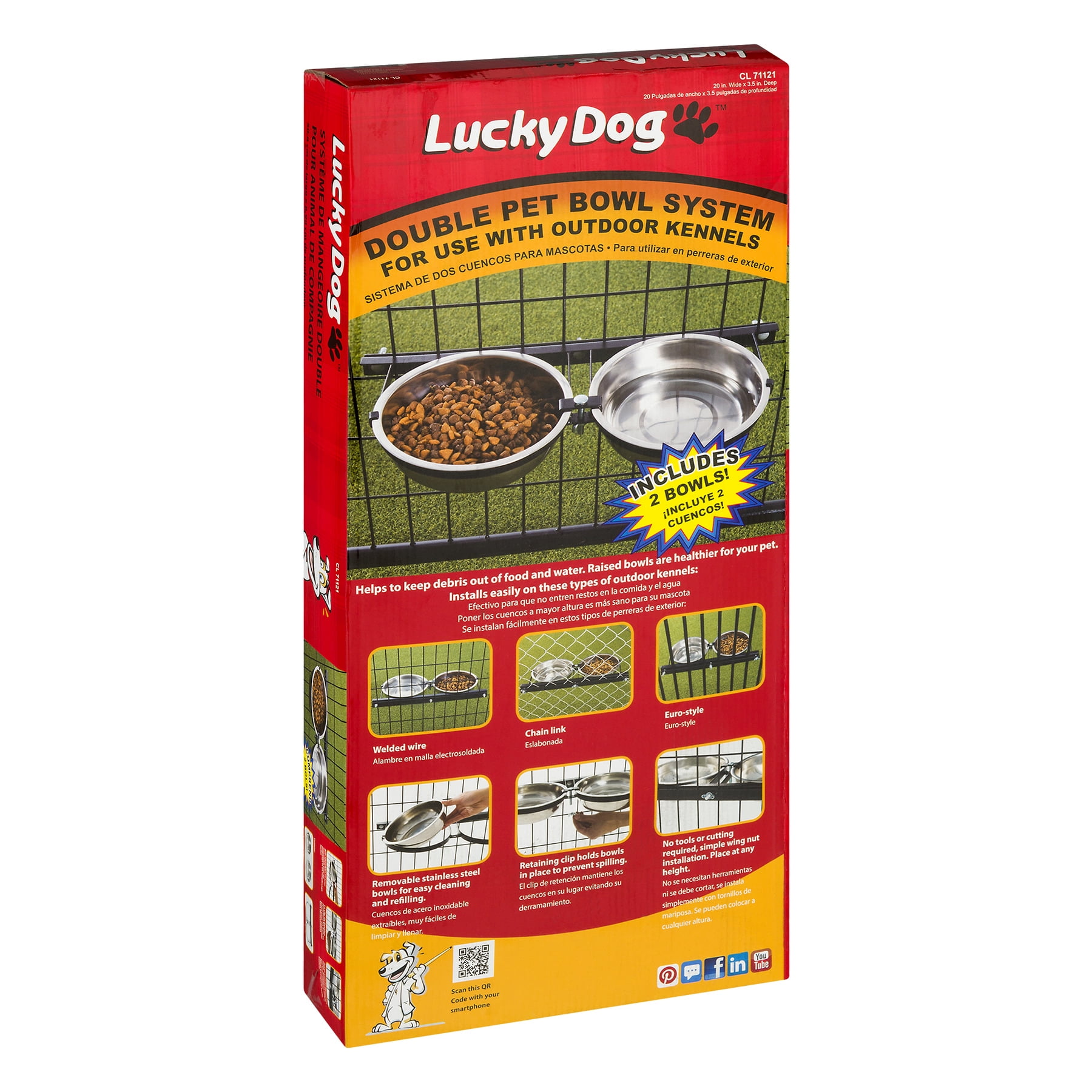 Lucky Dog® Double Fixed Position Food & Water Kennel Dog Bowls