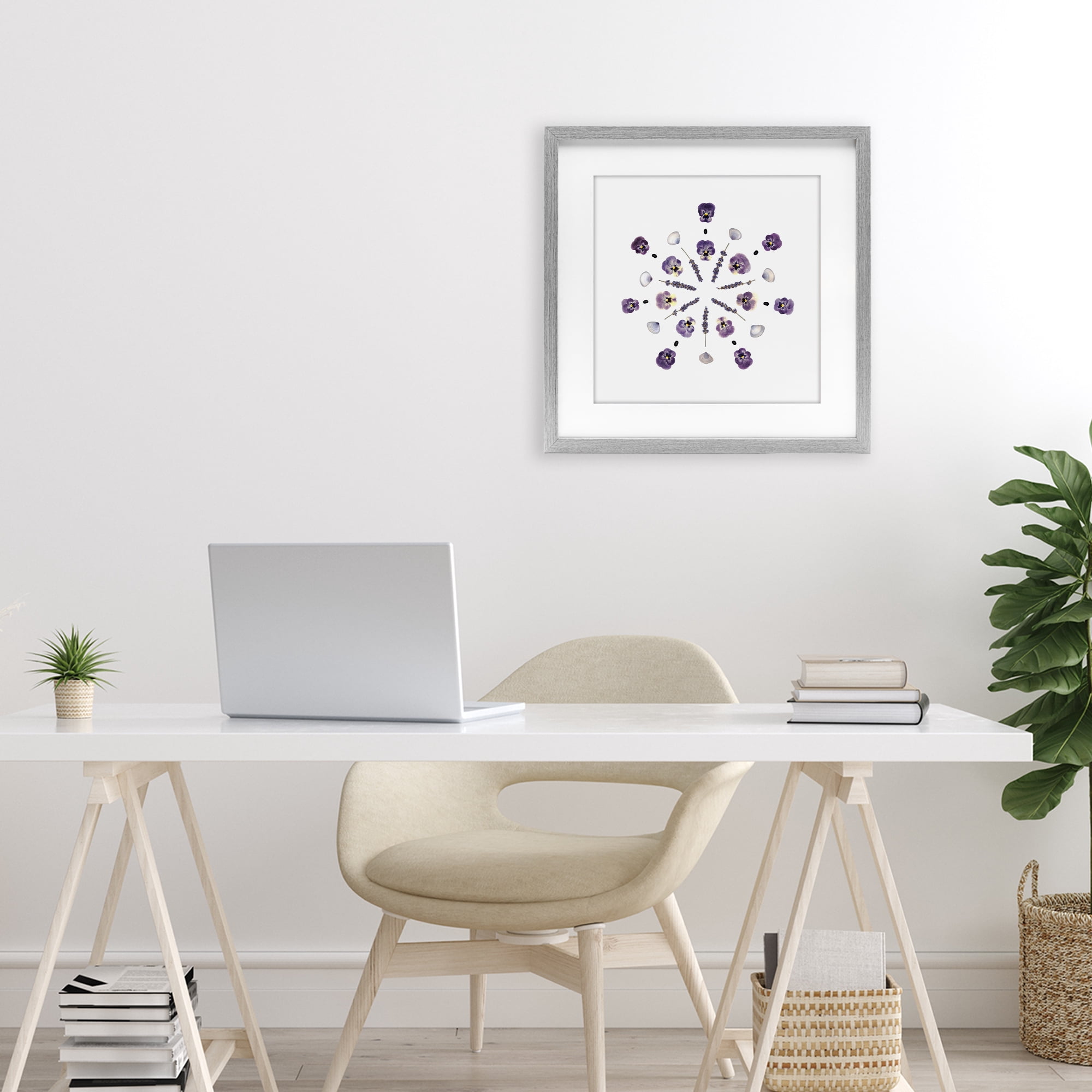 Stupell Industries Pansies & Lavender Symmetry Gray Framed Print Under Glass, design by Beth Adoette