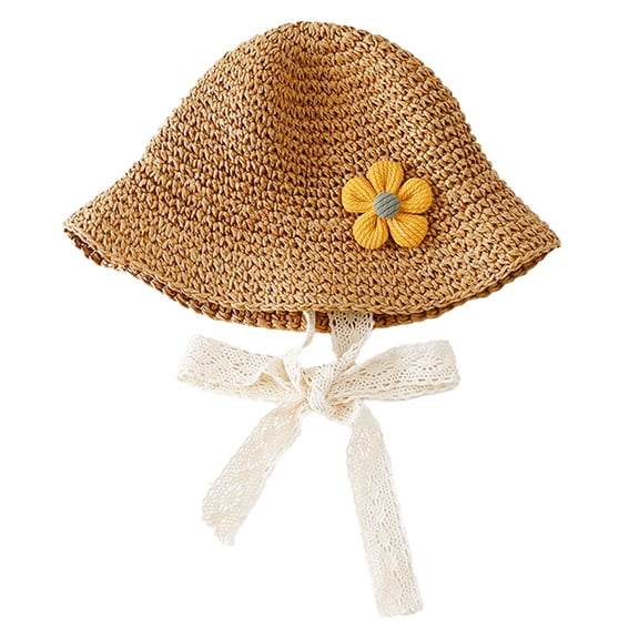 Baby straw hat summer sunscreen baby sunshade beach children summer sun hat cute hat - Khaki