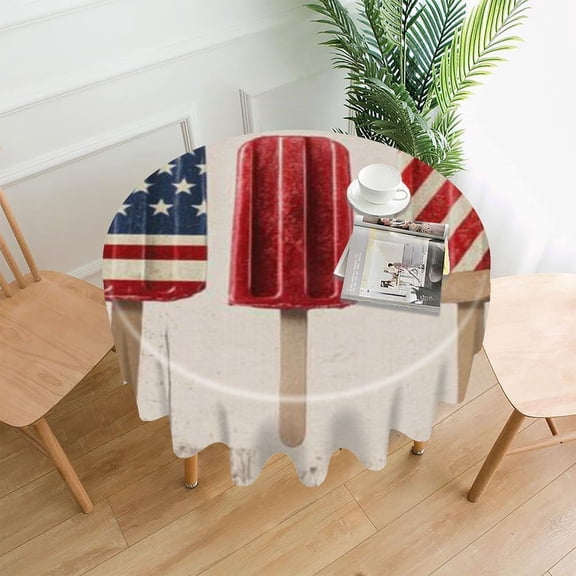 RKSupls 60 Inch Round Tablecloth, Patriotic Popsicles Summer Premium Polyester Straight Edge Wrinkle Resistant Washable Table Cover for Party Home Dining Decor