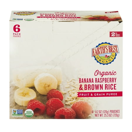 Earth's Best Organic Banana Raspberry & Brown Rice Fruit & Grain Puree 6+ Months - 6 PK, 4.2 OZ