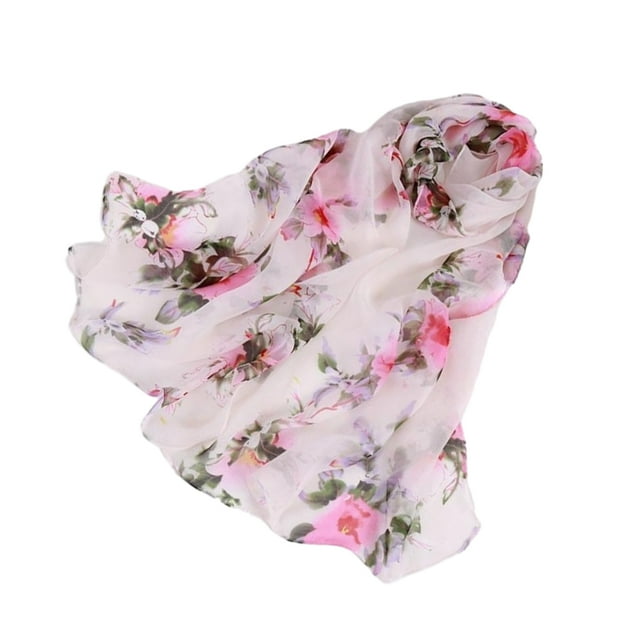 kurtrusly Soft And Comfortable Silk Scarf For Women Stylish Floral Print Convenient And Practical Lightweight white pink 1Set