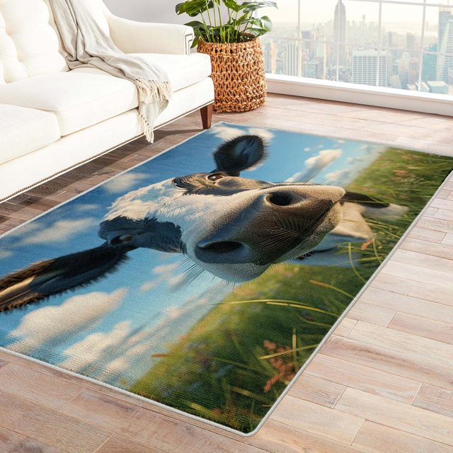 Dairy Cow Area Rugs for Bedroom Living Room - 5x6 ft - Grassland Carpet for Home Decor - Grassland Patterned Decorative Indoor Large Rug - Washable & Soft & Non Slip & Low Pile (ZL&187)