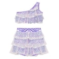 thumbnail image 5 of Kids Girls 2 Piece Dance Outfits Sets Sequin One Shoulder Crop Top with Skirt Jazz Latin Ballroom Costume Multicolor 3-4Years, 5 of 5
