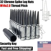 32 Chrome 14x2 Spline Spike Lug Nuts For 99-02 Ford F-250 F-350 Excursion 14x2.0