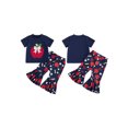 thumbnail image 2 of BemeyourBBs Toddler Baby Girl Back to School Outfit Kids Kindergarten Outfits Toddler Baby Girl Summer Clothes Short Sleeve Apple Embroidery TShirt Tops and Bell Bottom Flare Pants Set, 2 of 9