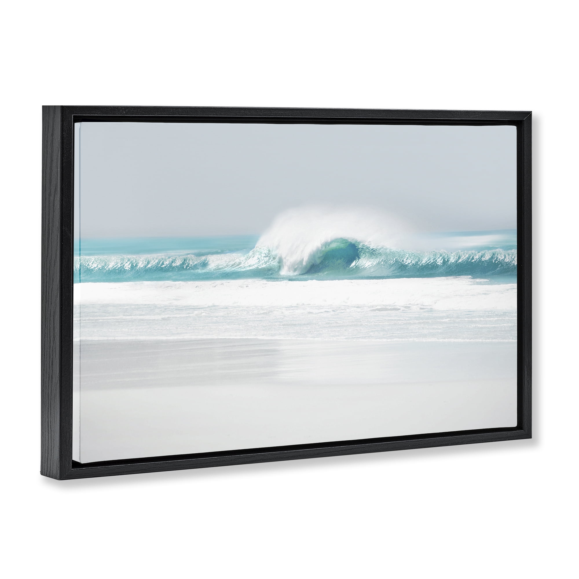Stupell Industries Rolling Aqua Waves Landscape & Nature Photography Black Floater Framed Canvas Art Print Wall Art, 31 x 21