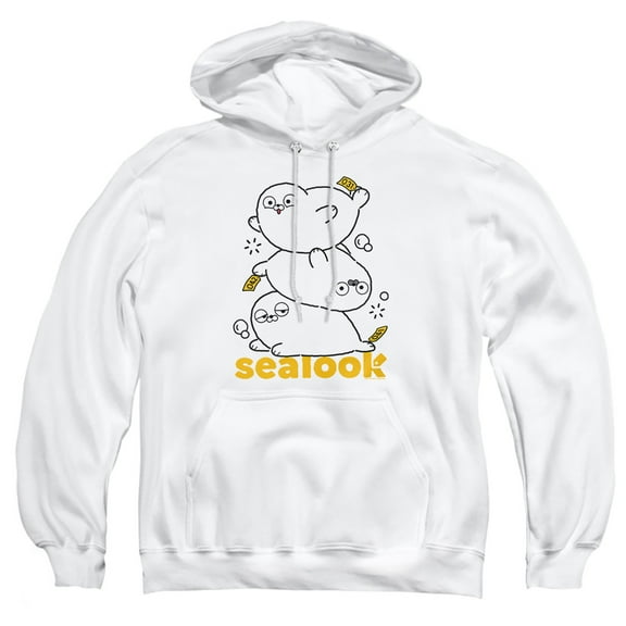 Sealook Stacked Seals Adult Pull-Over Hoodie, White, Large
