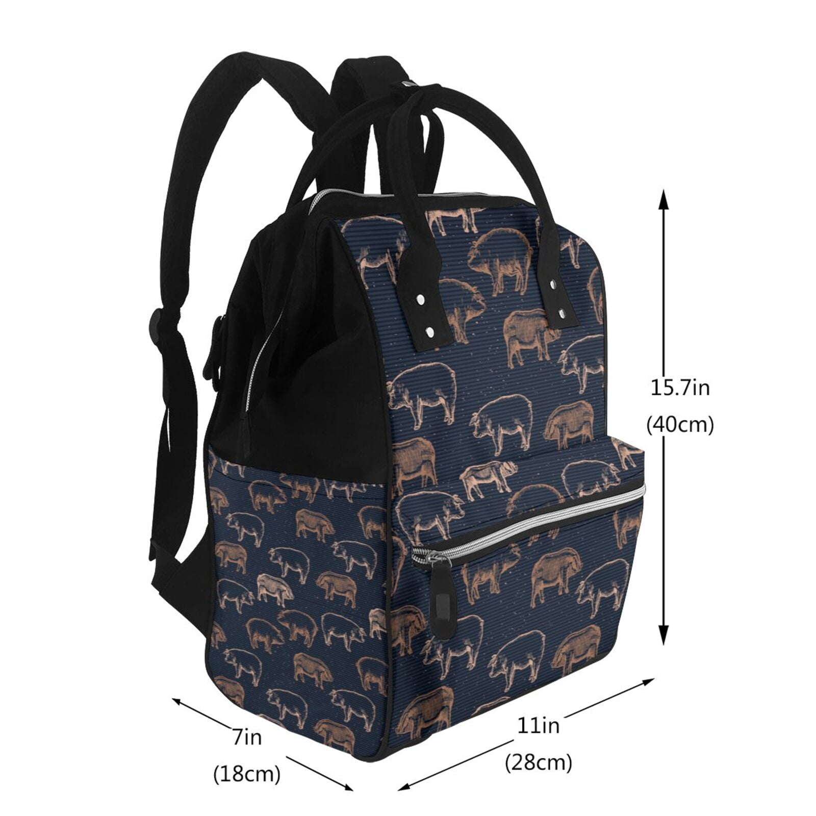 Ratiio Pig Farm Mummy Backpack - Waterproof Twill Canvas, Large Capacity Diaper Bag with Multiple Pockets and Adjustable Straps