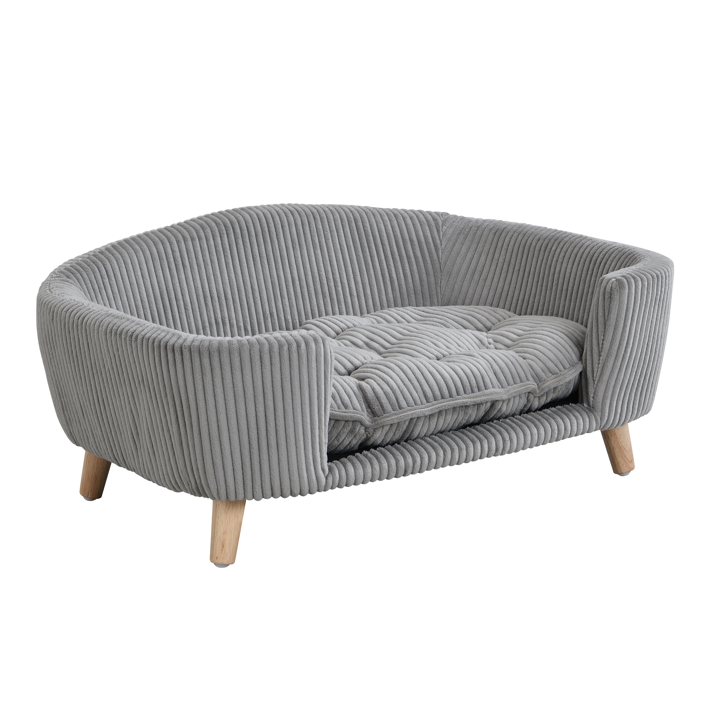 FFZ Elevated Dog Bed Frame Small Corduroy Pet Couch Rubber Wood Legs Supportive Foam Grey Assembly