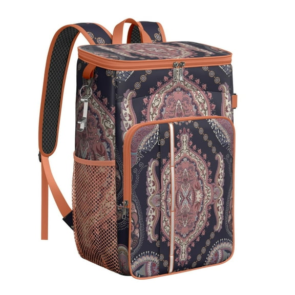 Bohemian Insulated Cooler Backpack 20L - Vintage Floral Pattern Leakproof Soft Cooler Bag for Camping, Picnic & Beach, Keeps Cold/Hot 20Hrs