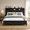 Black, variant on King Size Bed Frame with Headboard, Rustic Farmhouse Wooden Bed Frame with LED Lights and Charging Station, No Box Spring Needed, Easy Assembly (Dark Brown, King)