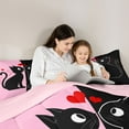 thumbnail image 5 of jejeloiu Romantic Valentine'S Day Queen Comforter Set,Cute Cat Kitten Bedding Sets,Pink Black Bedding Comforter Set For Girls,Ultra Soft Home Decor Reversible,3pcs, 5 of 8