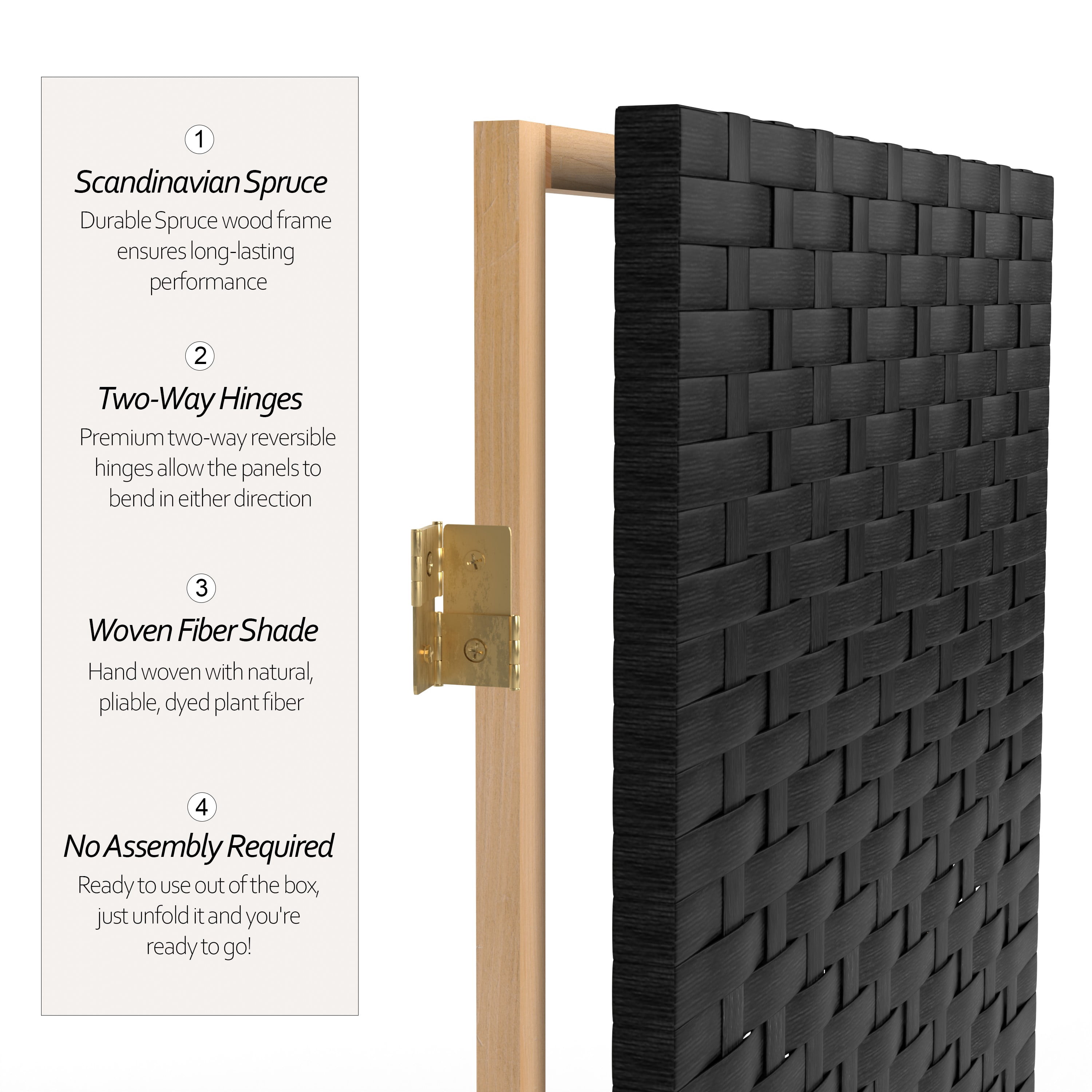 Red Lantern 7 ft. Tall Woven Fiber Folding Screen - Black - 6 Panel