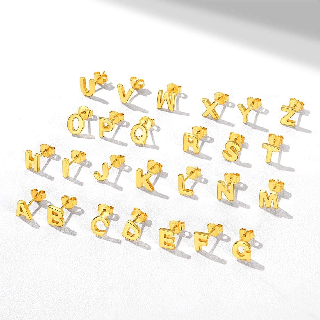 ChicSilver S925 Sterling Silver A-Z Initial Letter Stud Ear Earrings Gift for Women Name Earrings Golden Alphabet Stud Earrings Jewelry