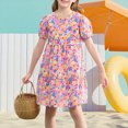 thumbnail image 7 of HomeGardon Girls Dress,Dresses for Girl Summer Toddler Baby Girls Short Sleeve Dress Graphic Print Puff Sleeve Dress,100-170, 7 of 7