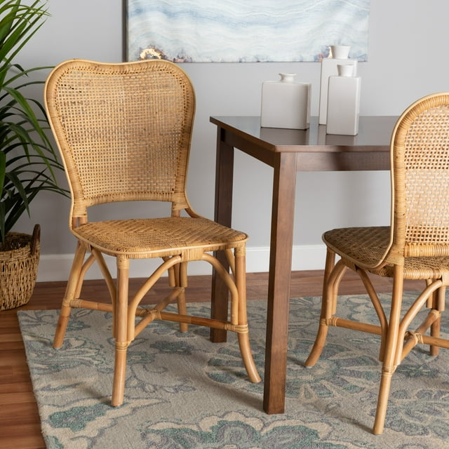 bali & pari Wina Modern Bohemian Natural Brown Rattan 2-Piece Dining Chair Set