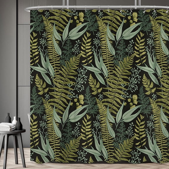 Boho Botanical Leaves Shower Curtain, Vintage Fern Leaf Sage Green Bath Curtain, Natural Farmhouse Herb Floral Bathroom Accessories Groovy Spring Summer Bathroom Curtain Liner Set Hooks,72x72IN